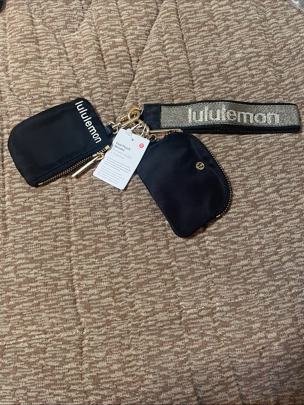 lululemon athletica Black Dual Pouch Keyring Wristlet with Gold Hardware